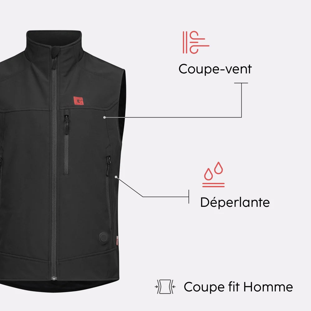 Gilet chauffant sans manches SOFTSHELL homme avec batterie