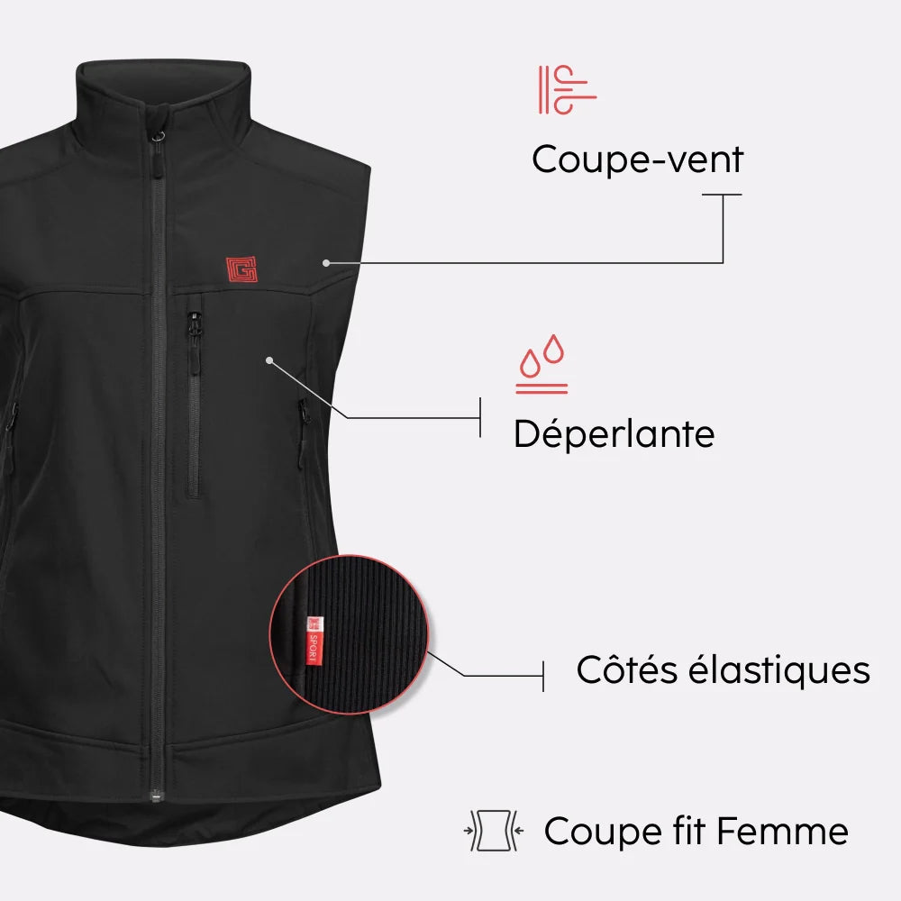 Gilet chauffant sans manches SOFTSHELL femme avec batterie