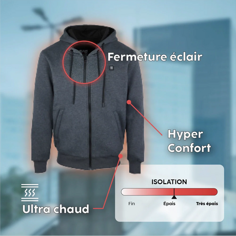 Sweat chauffant zippé avec batterie